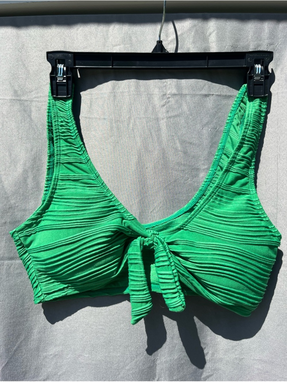 Green Textured Tie-Front Bikini Top